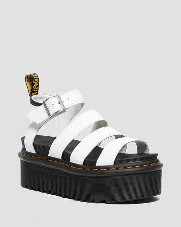 White Women's Dr Martens Blaire Hydro Leather Platform Strap Sandals | CA 324QMA